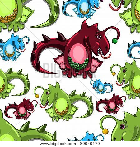Seamless Pattern With Dragons