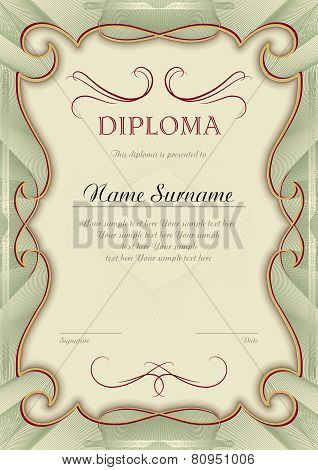 Diploma olive frame. Vector template