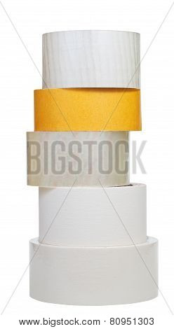 Stack Of Adhesive Tape Rolls Isolated On White