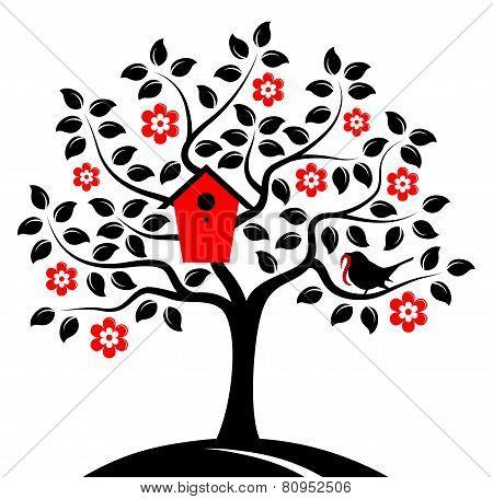 Flowering Tree And Bird