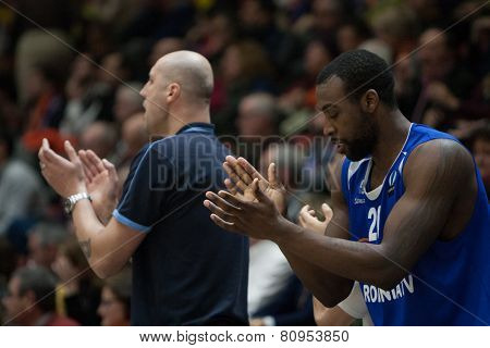 VALENCIA, SPAIN - JANUARY 21: Cooper (R) during Eurocup match between Valencia Basket Club and CSU Asesoft at Fonteta Stadium on January 21, 2015 in Valencia, Spain