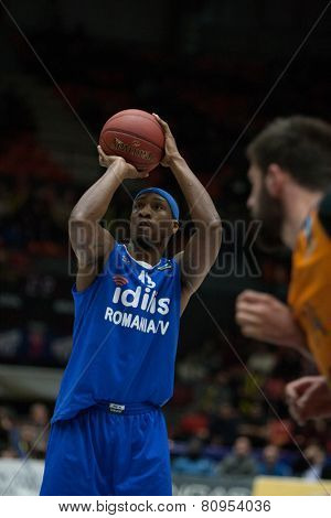 VALENCIA, SPAIN - JANUARY 21: Mohammed with ball during Eurocup match between Valencia Basket Club and CSU Asesoft at Fonteta Stadium on January 21, 2015 in Valencia, Spain