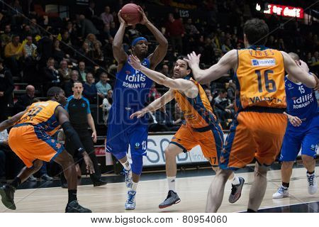VALENCIA, SPAIN - JANUARY 21: Mohammed with ball during Eurocup match between Valencia Basket Club and CSU Asesoft at Fonteta Stadium on January 21, 2015 in Valencia, Spain
