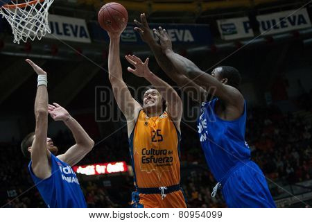 VALENCIA, SPAIN - JANUARY 21: Loncar with ball during Eurocup match between Valencia Basket Club and CSU Asesoft at Fonteta Stadium on January 21, 2015 in Valencia, Spain