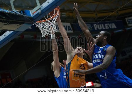 VALENCIA, SPAIN - JANUARY 21: Loncar with ball during Eurocup match between Valencia Basket Club and CSU Asesoft at Fonteta Stadium on January 21, 2015 in Valencia, Spain