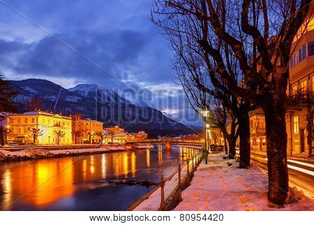 Spa resort Bad Ischl Austria at sunset - nature and architecture background