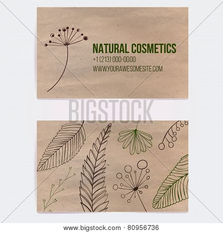 Two sided business card for natural cosmetics