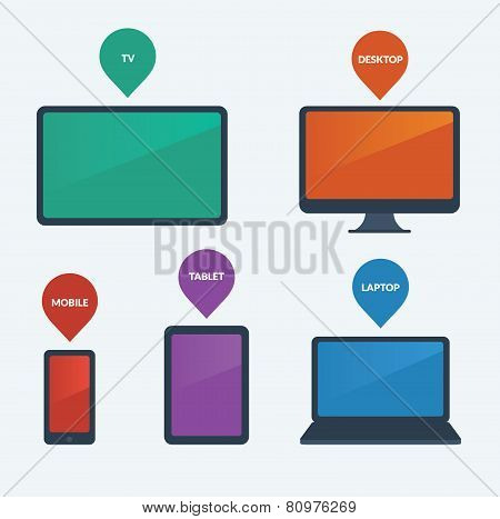 Flat Tech Gadgets and Devices