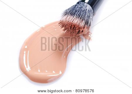 Liquid Beige Make Up Foundation on White Background Smeared