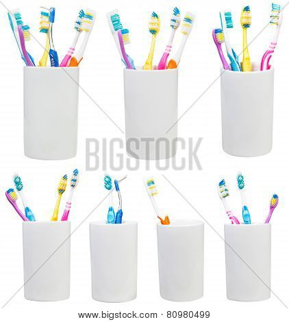 Collection Of Tooth Brushes In Ceramic Glases