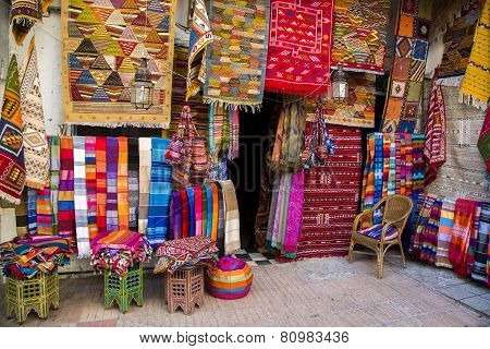Colorful Fabrics On The Agadir Market In Morocco