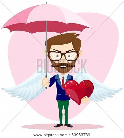 Angel Man with an umbrella Wings and Heart