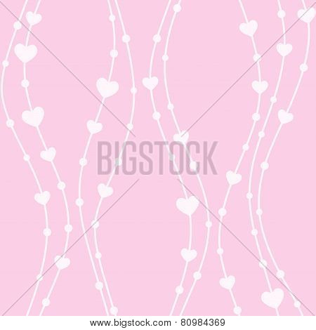 Seamless pattern with hearts and vertical waves on pink background, vector