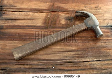 Hammers Old Wooden Table On Brown.