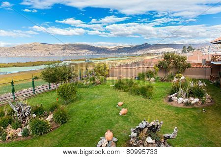 Upscale Hotel And Inviting Courtyard And Garden On Lake Titikaka, Peru In South America