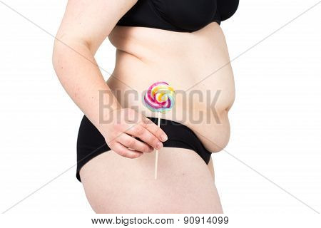 Obese neglected body isolated over white background.