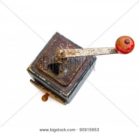 old coffee grinder isolated on white background