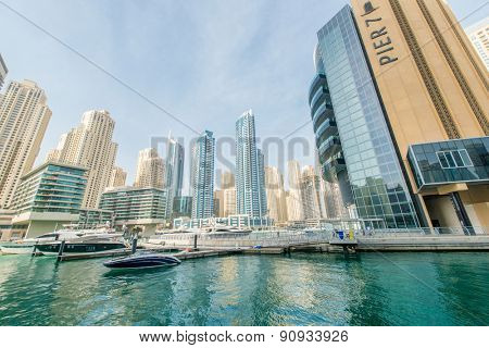 Dubai - JANUARY 10, 2015: Marina district on January 10 in UAE, Dubai. Marina district is popular residential area in Dubai