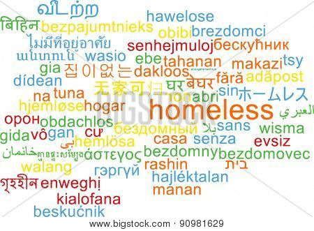 Background concept wordcloud multilanguage international many language illustration of homeless