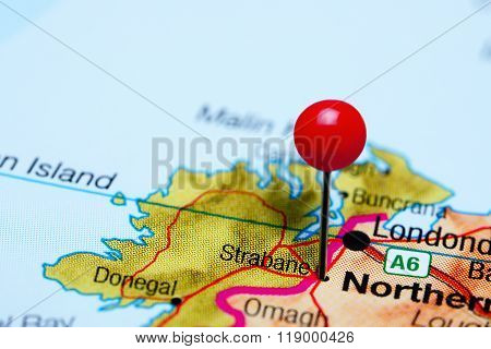 Strabane pinned on a map of Northern Ireland