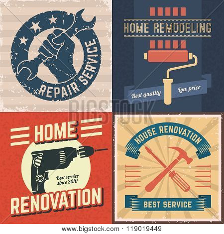 Set of vector home renovation posters