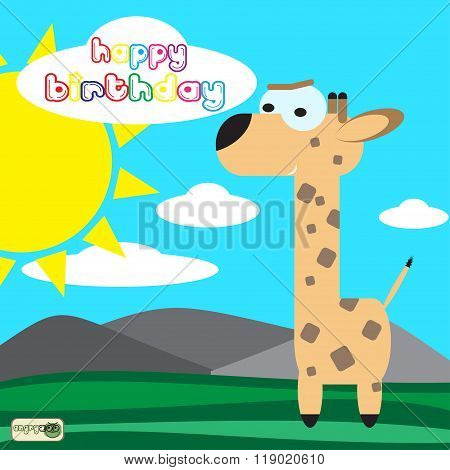 cute happy birthday card with giraffe.