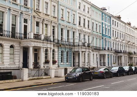LONDON UK - 16TH JULY 2015: Common Terrace houses in Notting Hill during the day.