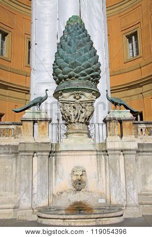 Vatican, Rome, Italy - December 20, 2012: Bronze Pigna At Courtyard Of The Pinecone At Vatican Museu