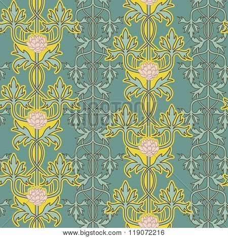 Vintage seamless pattern, art nouveau ornament. Vector illustration.