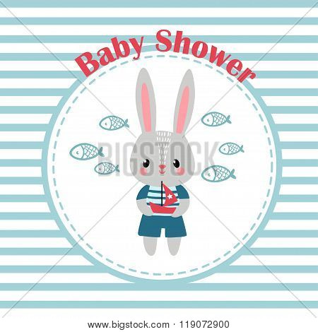 Baby shower invitation card with little rabbit.