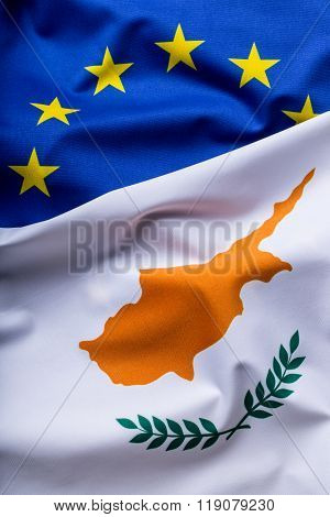 Flags of the Cyprus and the European Union. Cyprus Flag and EU Flag. World flag money concept