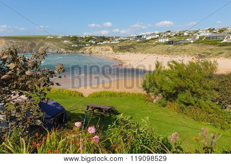Coast path view to Mawgan Porth north Cornwall England near Newquay