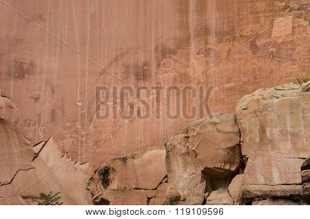Petroglyphs of ancient Anasazi Indian tribe in Capitol Reef National Park