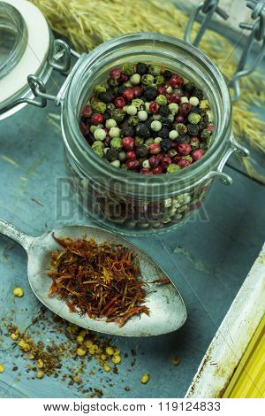 Rustic table with spices