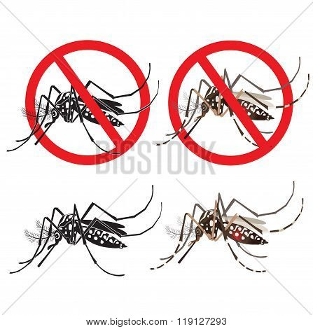 Isolated Mosquito Editable Under The Red Circle. Zika Virus. Baby Zika Virus. Outbreak Alert Concept. Against Virus From A.Aegypti Mosquito. Zika Virus Warning Sign. Mosquito Vector Set. Dengue Fever.