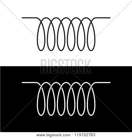 Induction Spiral Electrical Symbol. Black Linear Coil Element Sign.