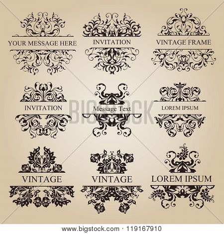 Calligraphic elements vintage set . Vector frame ornament