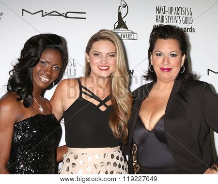 LOS ANGELES - FEB 20:  Cora Diggins, Brittany Madrigal Field, Michele L Arvizo at the Make-Up Artists And Hair Stylists Guild Awards at the Paramount Studios on February 20, 2016 in Los Angeles, CA