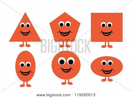 Illustration Of Shapes With A Happy Cartoon Face, Great For Kids Learning Basic Geometry