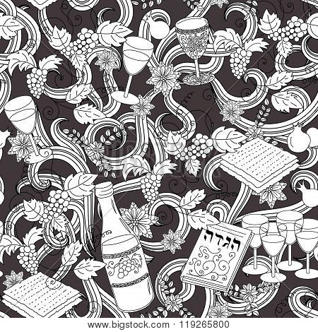 Passover seamless patten background. Jewish holiday Passover symbols. Vector illustration