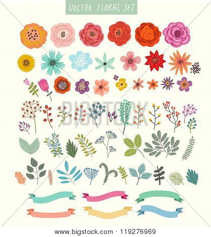 Vector set of flowers and labels.