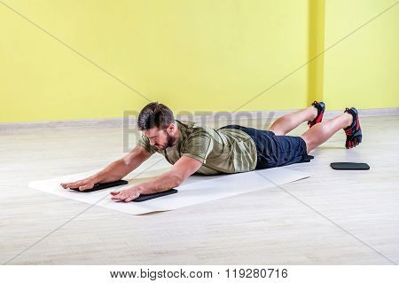 Exercising with friction pads.
