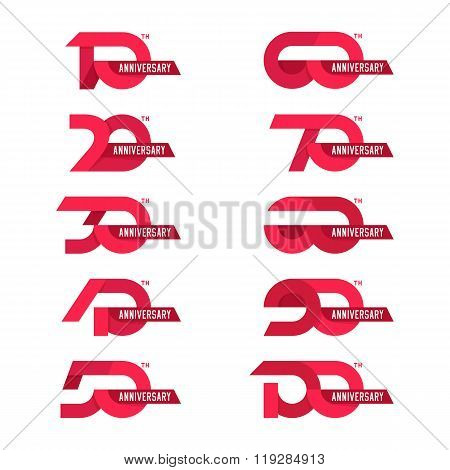 The set of anniversary signs from 10th to 100th.