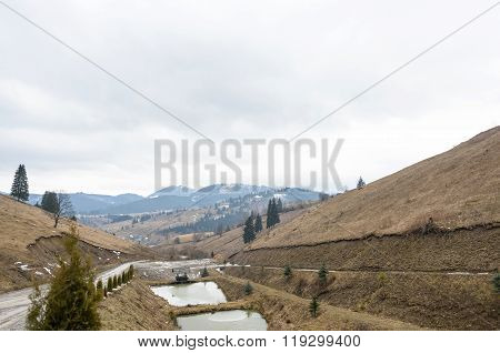 Vatra Dornei landscape with mountains, Romania