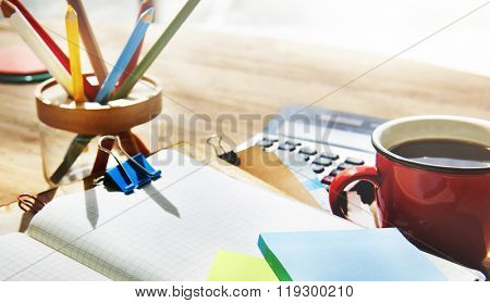 Desk Note Cluttered Objects Office Working Station Concept