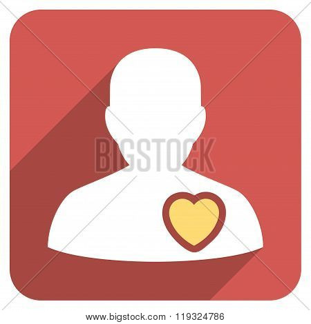 Patient Heart Flat Rounded Square Icon with Long Shadow