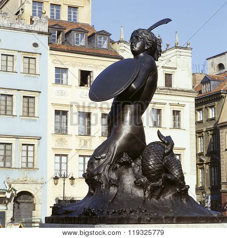 The Mermaid Syrena In Warsaw, Poland