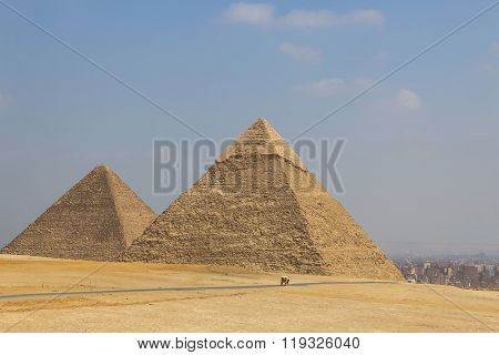 Pyramids On The Background Of Cairo. Egypt
