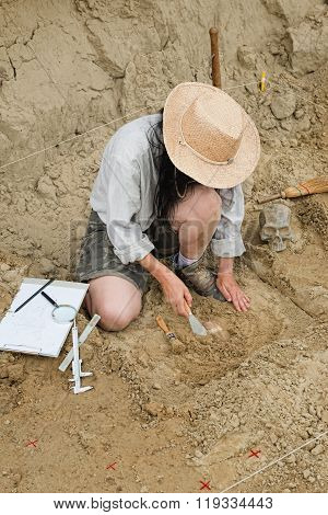 Archaeologist Recovering Ancient Object