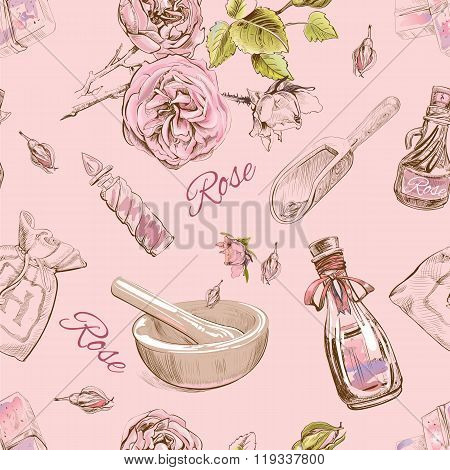 Rose cosmetic seamless pattern.